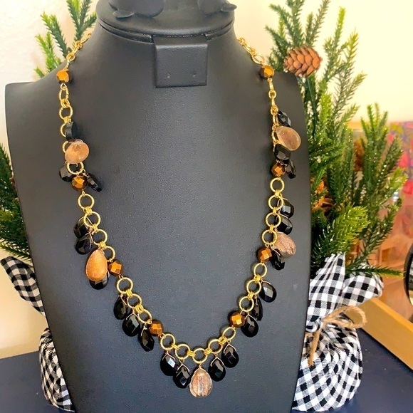 Coldwater Creek Glitter Beaded Dangle Necklace on Gold Tone Chain, 10” - Picture 1 of 6